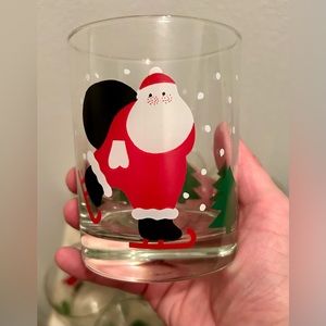 8 Crate & Barrel vintage skating Santa lowball glasses. 12oz